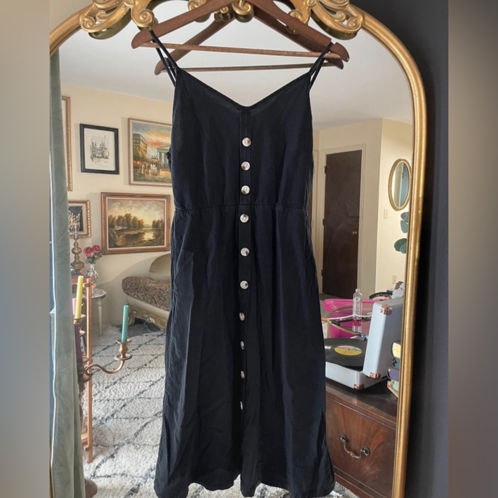Shein Black Spaghetti Strap Smock Sundress with Faux Buttons